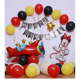 Set trang trí sinh nhật đơn giản cho bé chủ đề Mickey phi hành gia cùng tông màu đen, đỏ,vàng dễ thương kèm keo YBHP-064