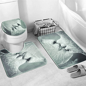Love Kiss Shower Curtain Waterproof Bathroom Bath Mat Set Rug Toilet Lid Cover
