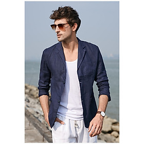Áo vest blazer Linen nam dáng lửng, chất vải linen tự nhiên mềm mại, thời trang phong cách lịch lãm - Xanh than