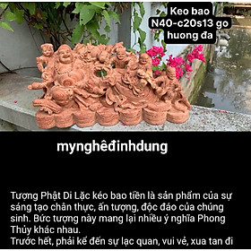 Tượng phật di lặc ngũ phúc kéo bao vàng bằng gỗ hương đá kt 40x20x13cm