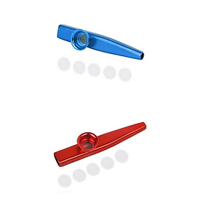 2x Metal Kazoo Flutes Diaphragm Mouth for Musical Toys Kids Adults Blue Red