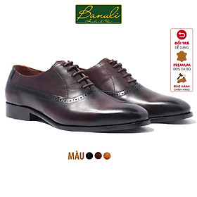 Giày Tây Nam Công Sở Banuli Da Bê Italian Dây Buộc Plan Toe Oxford H1PO2 (Da Veg Itali Mềm Dẻo, Đế Siêu nhẹ, Bảo Hành Trọn Đời)