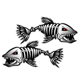 Pack of 2 Skeleton Fish Vinyl Decals for Boat Fishing Graphics Bone Stickers