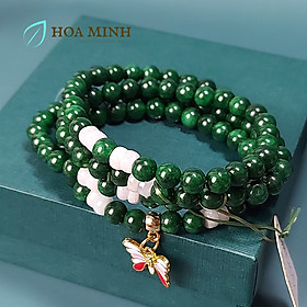 Vòng tay chuỗi 108 hạt Cẩm Thạch Sơn Thuỷ 6 li phối Charm cánh bướm, Ngọc Cẩm Thạch kiểu bánh xe