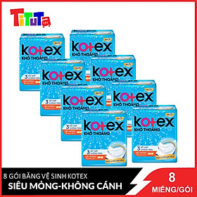 Combo 8 Băng Vệ Sinh Kotex Khô Thoáng 23cm Siêu Mỏng Không Cánh 8 Miếngx8