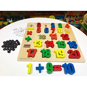 Bảng học 20 chữ số kèm dấu kết hợp bàn cờ vây đồ chơi gỗ thông minh