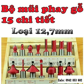 Bộ mũi phay gỗ 15 chi tiết chân 6.35mm