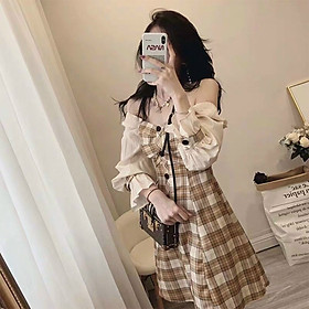 ĐẦM CARO CÀI NÚT THẬT PHỐI TAY BÈO CÓ MÚT PHỐI HỌA TIẾT CỰC ĐIỆU ĐÀ BẮT MẮT