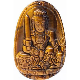 Mặt dây chuyền Văn Thù Bồ Tát Bồ Tát đá Mắt Hổ Vàng tự nhiên - Phật Độ Mạng cho người tuổi Mão - PBMTIG03 (Mặt kèm sẵn dây đeo)