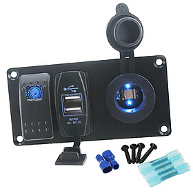 Car Boat Panel Blue Rocker Switch + USB Power Charger + Cigarette Lighter
