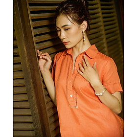 Đầm Sơ Mi Linen Kéo Sợi Mơ Nghiền DRE197 thời trang thiết kế Hity