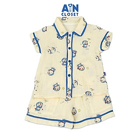 Bộ quần áo Ngắn unisex cho bé họa tiết Doraemon Xanh xô muslin - AICDBTKMBRWT - AIN Closet