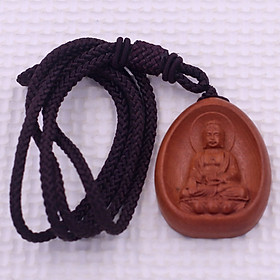 Mặt dây chuyền Phật A di đà gỗ đào kèm vòng cổ dây dù, mặt Phật bản mệnh