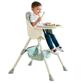 Ghế ăn dặm 2 nấc điều chỉnh, mặt bàn và đệm ghế có thể tháo rời, có đai an toàn cho bé