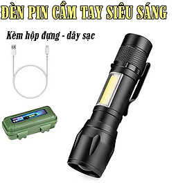 Đèn pin mini siêu sáng với 3 chế độ ,đèn pin cao cấp có zoom ,dây cắm sạc kèm hộp đựng sang trọng ,chống sốc phù hợp đi bộ đường dài , khẩn cấp 