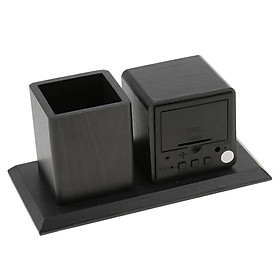 Desk Digital Alarm Clock Sound Control Temperature with Pen Container Brown