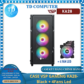 Mua Vỏ máy tính Case VSP KA28  ĐEN  sẵn 4 Fan LED ~ Gaming Kính cường lực (ITX  MICRO-ATX  ATX) - Hàng chính hãng TECH VISION phân phối