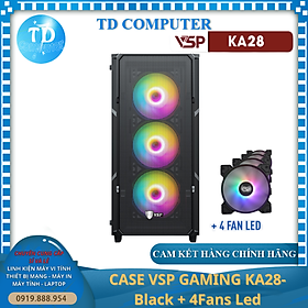 Vỏ máy tính Case VSP KA28sẵn 4 Fan LED Gaming Kính cường lực