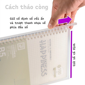 FUTUREBOOK-Sổ Còng Nhựa Happiness B5 26Chấu-120 Trang-Định Lượng 100Gsm.Dòng Kẻ Ngang . MÃ SP B892 (Giao Màu Ngẫu Ngang)