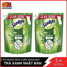  Combo 2 Túi Khổng Lồ Nước rửa chén Sunlight Extra Khử Mùi Tanh Matcha Trà Nhật Túi 3.4 Kg x2