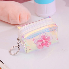 Móc khóa dạng túi hộp tiện lợi bằng nhựa dẻo màu hologram họa tiết hoa đào 3D xinh xắn khóa kéo mượt mà – H040