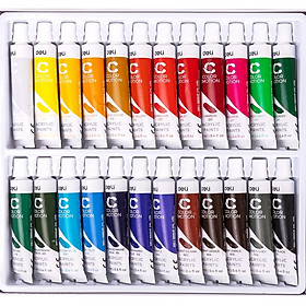 Màu nước Acrylic dạng tuýp 12ml Deli  5/12/24 màu-Tặng kèm pallete gỗ pha màu