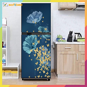 Decal dán tủ lạnh máy giặt chống nước in hình hoa ngài xanh, gồm 4 kích thước lựa chọn