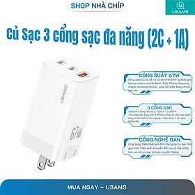 Củ Sạc Nhanh 67W 2C+A USAMS CC272 (GaN Charger, 3 Port, CC272 chân dẹp) Hàng Chính Hãng