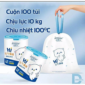 CUỘN 100 TÚI RÁC NHỰA DẺO CÓ DÂY RÚT, KHÔNG RÒ RỈ NƯỚC, KHÔNG SỢ BẨN TAY