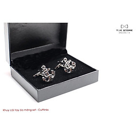 Khuy Cài tay áo Măng Set cao cấp đính đá - cufflinks , tặng kèm hộp nhỏ, hình mỏ neo