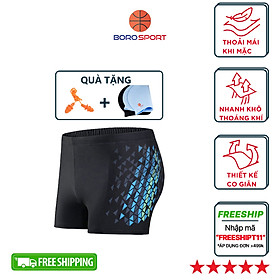 Quần bơi nam Boxer YESURE Chất liệu polyester Spandex cao cấp , chống thấm , nhanh khô form Fitness thời trang (Tặng kèm nón bơi + bịt tai silicon)