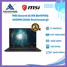Mua LAPTOP MSI SWORD 16 HX B14VFKG-460VN (I7-14650HX/1TB PCIE SSD/DDR5 8GB*2 /RTX 4060 GDDR6 8GB/16  16:10 QHD+ 240HZ /WIN11/MÀU XÁM) - HÀNG CHÍNH HÃNG