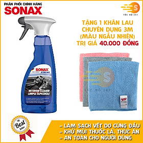 Chai xịt khử mùi và làm sạch nội thất xe Interior Cleaner Xtreme Sonax 221241 500ml tặng kèm 1 khăn  KL3030 màu ngẫu nhiên - Tẩy sạch vết bẩn cứng đầu,, tác dụng nhanh chóng và hiệu quả