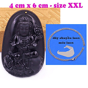 Mặt Phật Phổ hiền đá thạch anh đen 6 cm kèm dây chuyền inox - mặt dây chuyền size lớn - XXL, Mặt Phật bản mệnh