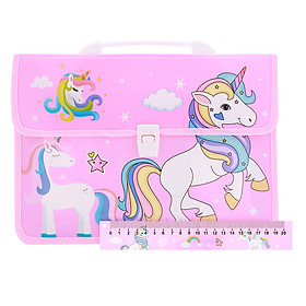 Combo Cặp Học Sinh 2 Ngăn Và Thước Nhựa - Hình Unicorn