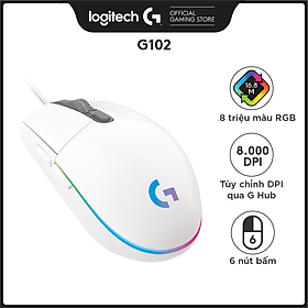 Chuột game có dây Logitech G102 Lightsync - Tùy chỉnh RGB, 6 nút lập trình, nhẹ, 8000 DPI, PC/Mac - Hàng Chính Hãng