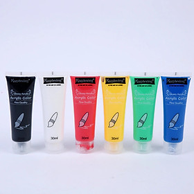 Set 6 màu Acrylic cơ bản 30ml, phù hợp vẽ tranh, vẽ trang trí gốm, tượng thạch cao, vẽ tranh tường.