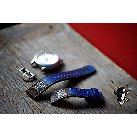 Dây đồng hồ da bò vegtan thảo mộc trống đồng màu xanh dương RAM Leather cực đẹp - tặng khóa chốt và cây thay dây