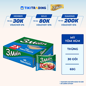 Thùng 30 Gói Mì 3 Miền Tôm Hùm 65g