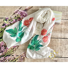 Khăn Quàng Cổ Lụa Vẽ Tay Handmade Hoa Đồng Tiền SenSilk - 100% Mulberry Silk Hand Painted