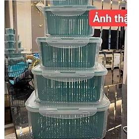 Mua Set 5 hộp kèm rổ có nắp đậy hút chân không  ️Bộ 5 hộp đựng thực phẩm tách nước tiện dụng kích thước khác nhau( hàng đẹp)