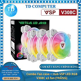 Mua Bộ 3 Fan Case VSP V308C 12cm LED RGB (kèm Hub + Remote) - Hàng chính hãng TECH VISION phân phối
