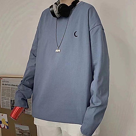Áo Thun Nam Tay Dài Unisex Form Rộng - Áo thun dài tay cổ tròn thời trang in hình mặt trăng nhỏ