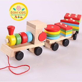 Đồ chơi đoàn tàu gỗ thả cọc hình khối - Đồ chơi giáo dục cho bé