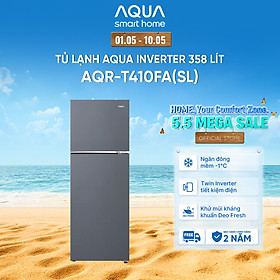 Freeship toàn quốc - Tủ lạnh ngăn đông trên Aqua 358L AQR-T410FA(SL) - Bảo hành 2 năm - Hàng chính hãng