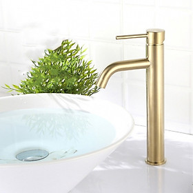 Vòi chậu rửa Lavabo nước lạnh, bằng inox 304 mạ màu vàng, loại dài 29.5cm lắp cho chậu lavabo nổi