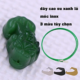 Mặt dây chuyền tỳ hưu đá xanh 3.1 cm ( size nhỏ ) kèm vòng cổ dây cao su xanh lá + móc inox vàng, mặt Tỳ hưu