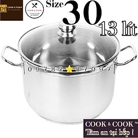 Mua Nồi luộc gà inox 3 đáy nắp kính size 30 cm  dung tích 13 LÍT sử dụng trên bếp từ