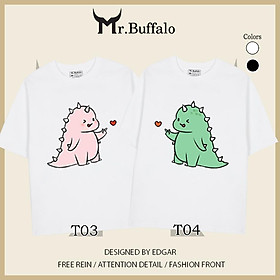 Áo đôi , áo thun cặp nam nữ tay lỡ Unisex "Khung Long Xanh" form rộng vải cotton 100% T03T04 - Mr.Buffa