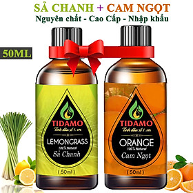 Combo 2 Tinh Dầu Sả Chanh 50ML + Tinh Dầu Cam Ngọt 50ML (Lemongrass + Orange) - Tinh Dầu TIDAMO Cao Cấp Nhập Khẩu Giúp Thư Giãn, Đuổi Muỗi Và Thơm Phòng